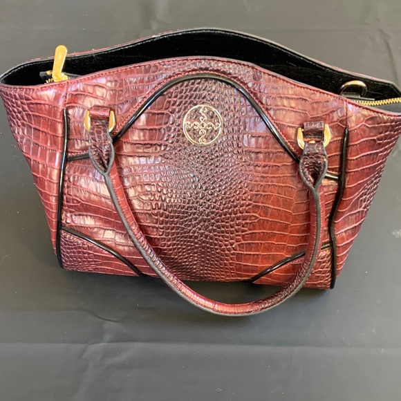 Stauer BurgundyCroc- Embossed Leather Satchel Handbag - Picture 1 of 14